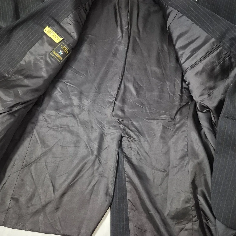 Hart Schaffner Marx Blazer Mens 46R Black Pinstripe 2B Sport‎ Coat Jacket USA